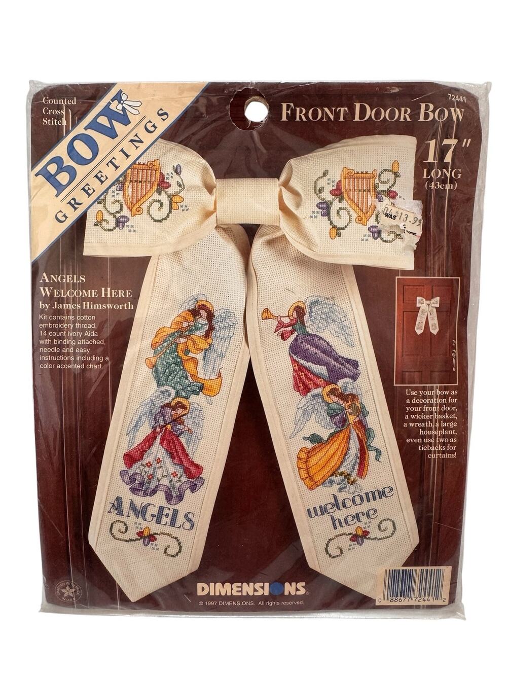 Vintage DIMENSIONS *NEW* Front Door Bow Angels Welcome Here Cross Stitch Kit ‘97